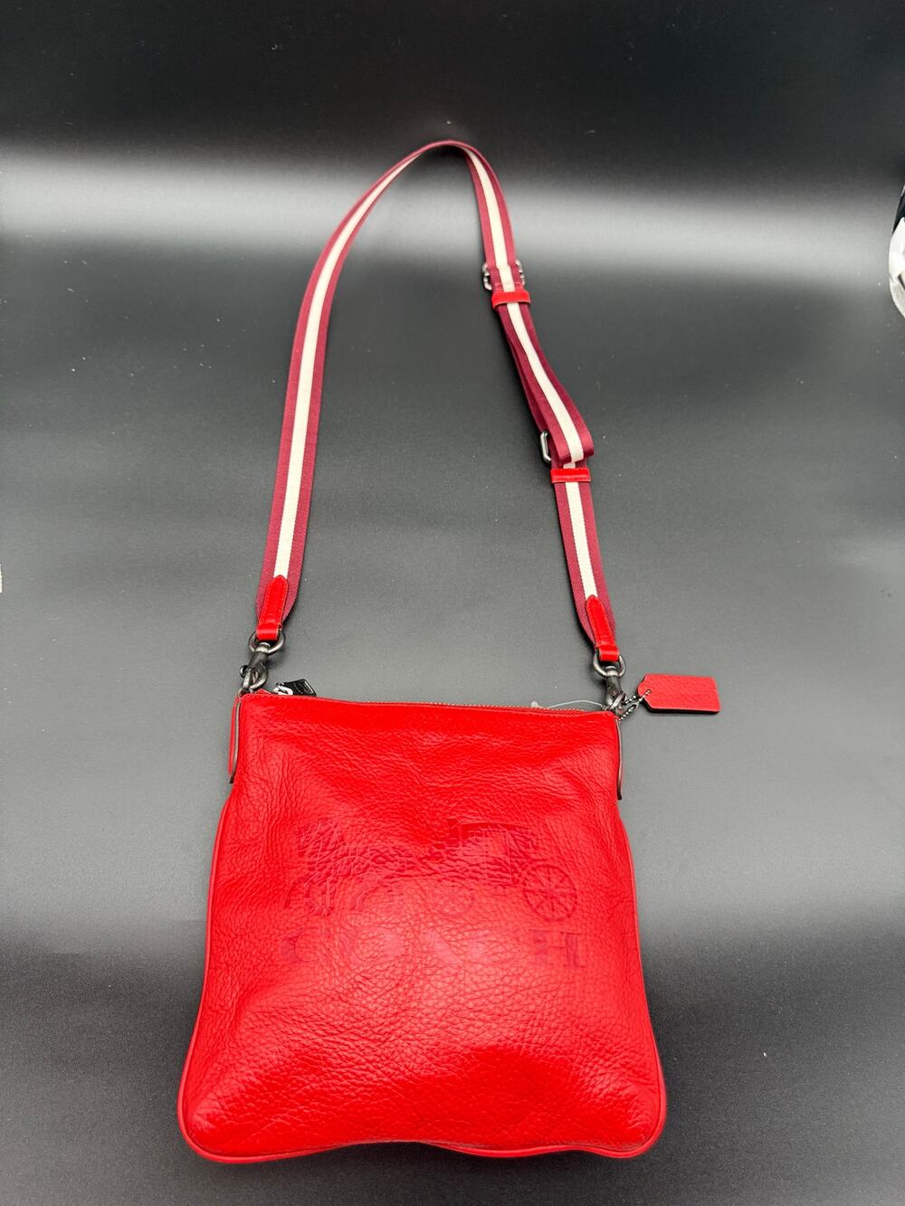 Coach Jes Slim 1897 Crossbody Bag Women's Red Pebbled Leather Detachable Strap